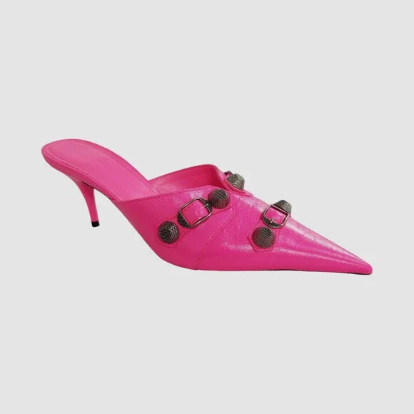 $1150 Balenciaga Women Pink Cagole Leather Pointed-Toe Mule Heel Shoes Size 38.5 - Picture 2 of 8